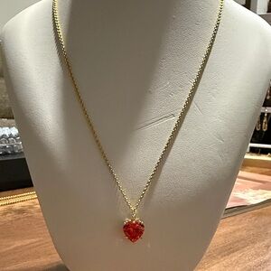 Gold Necklace with Bright Red Heart Pendant